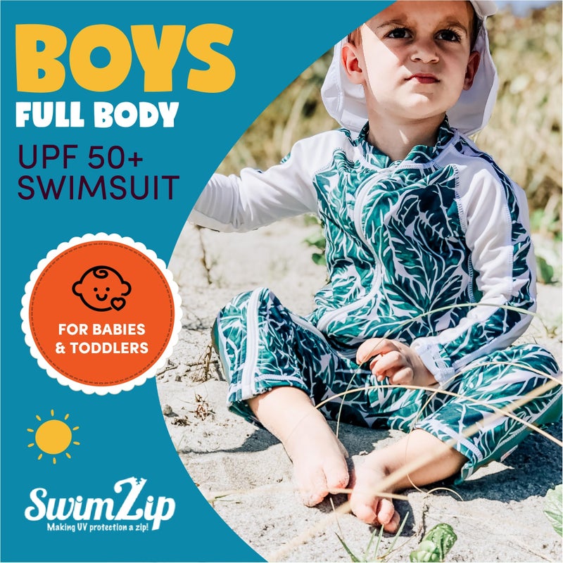 SwimZip بدلة سباحة طويلة الأكمام للأولاد من SwimZip مع حماية UPF 50+ للأطفال والرضع والأولاد الصغار باللون الأخضر - Image 5
